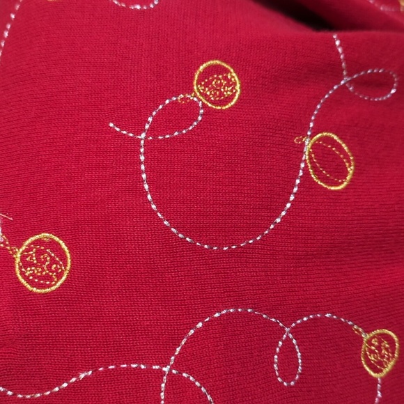 Vtg 90s Red Zip-Up Sweater Embroidered Holiday Ornaments Ramie/Cotton Sz PS - Picture 4 of 9